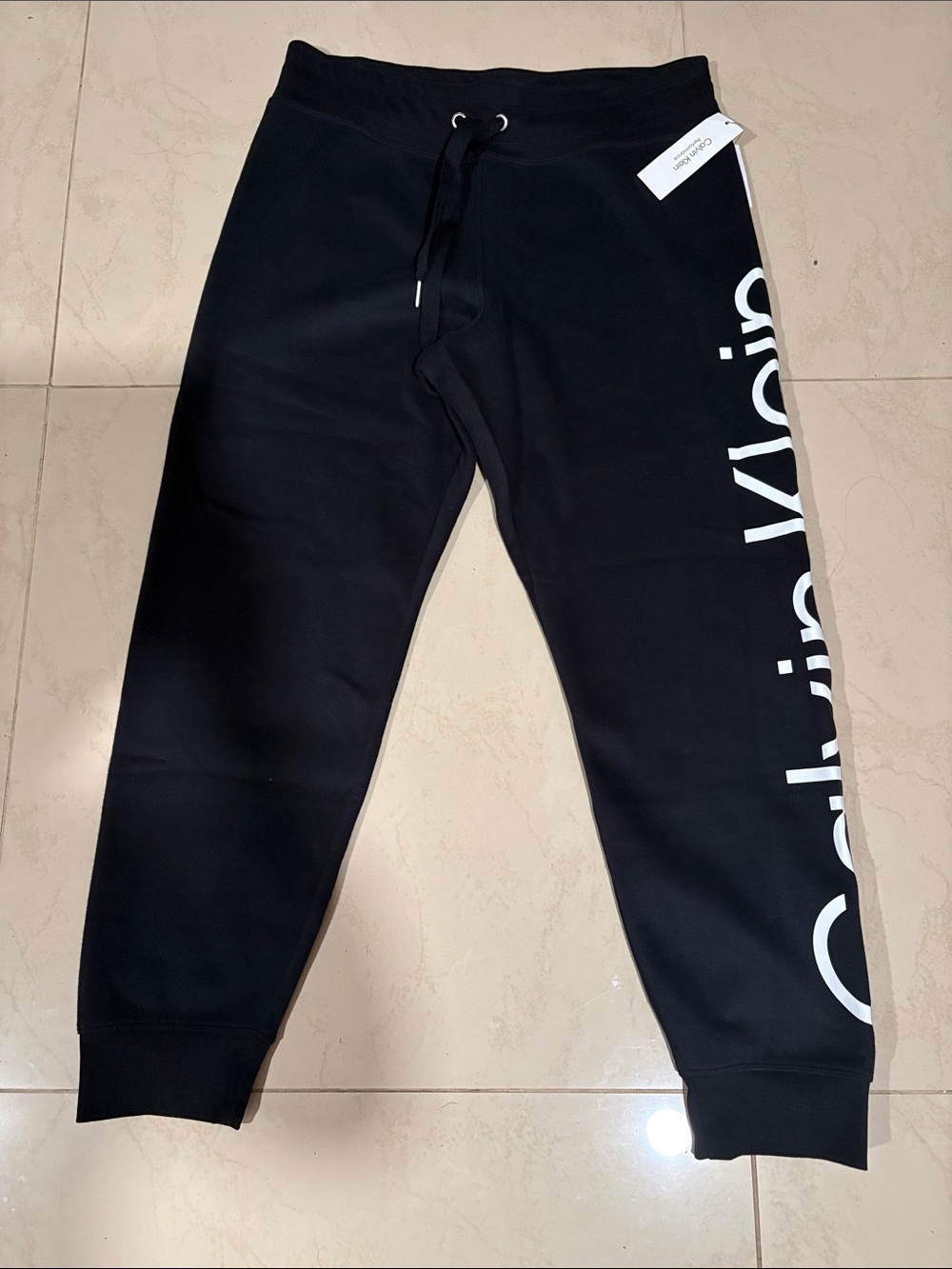 Calvin Klein Kids Black Logo Jogger Pants, size L.